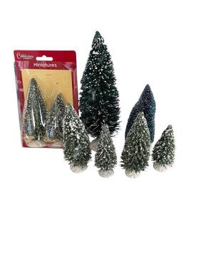 Cobblestone Corners Christmas Village Bottle Brush Tree Lot 8 Flocked 4"-9"